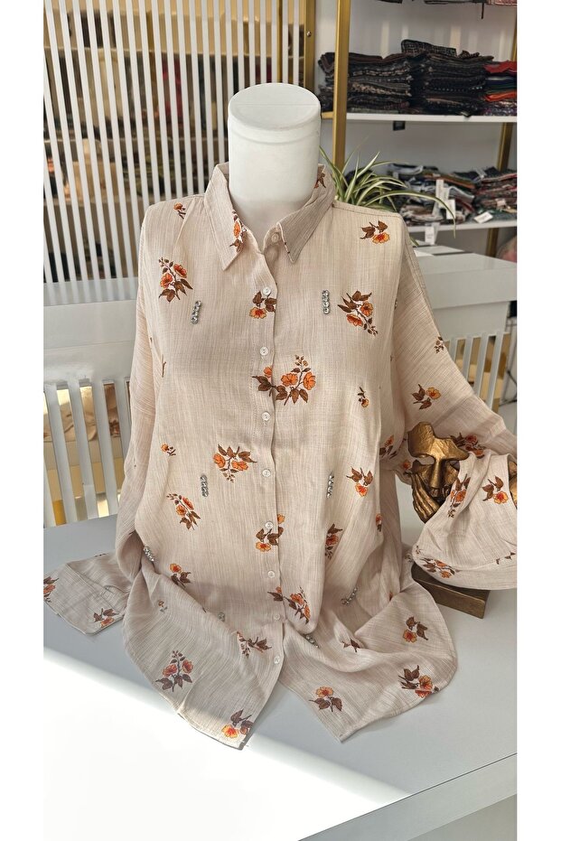 Taş işlemeli Keten Gömlek - 2