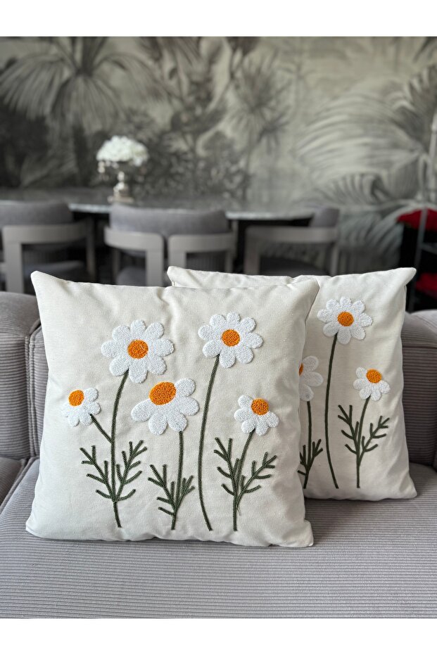 Daisy Punch Embroidered Throw Pillow Cover 1 Piece 43X43Cm(Pnc-107)