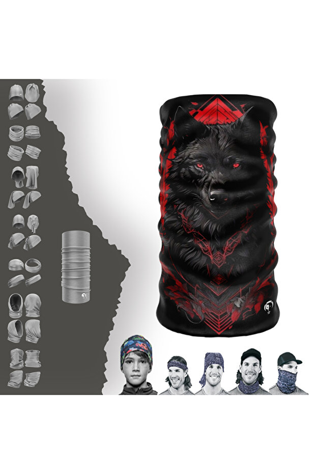 Black Alpha Wolf Patterned Neck Collar-baf-buff-mask-bone-hair Band