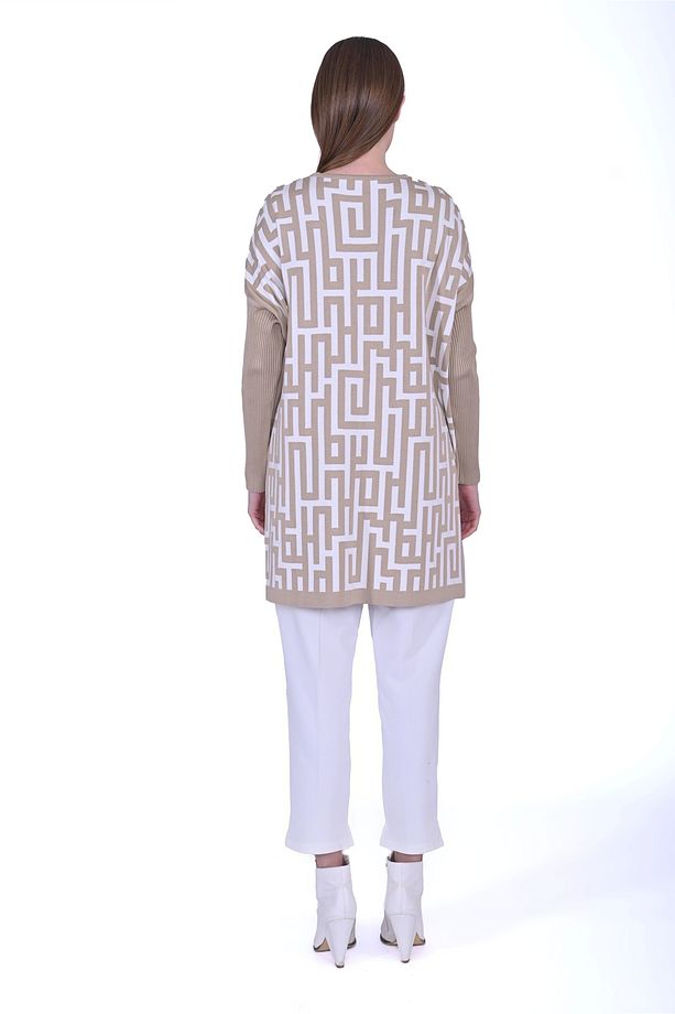 6872 Labirent Desen Triko Tunik - Camel - 5