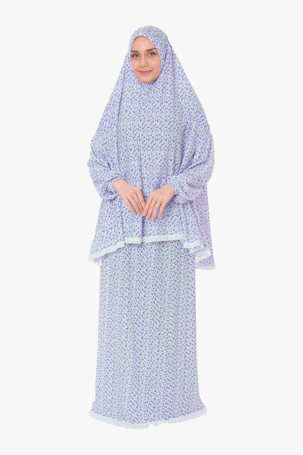 Prayer Dress 100% Cotton Sleeved Two-Piece Purple