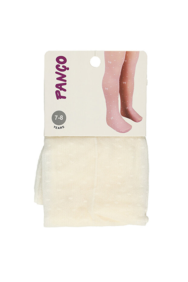 Girl's Patterned Ecru Micro Pantyhose