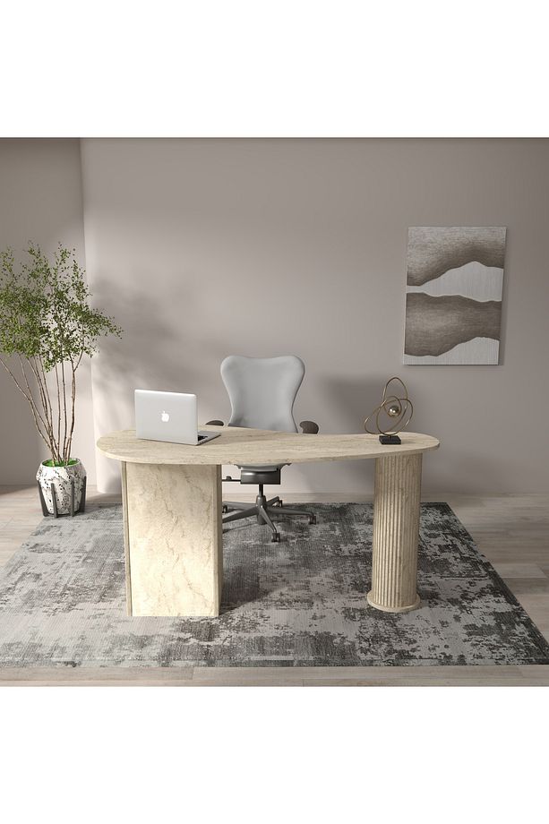 Modern Travertan Çalışma Masası Ofis ve Ev İçin Zarif 100 % MDF - 3