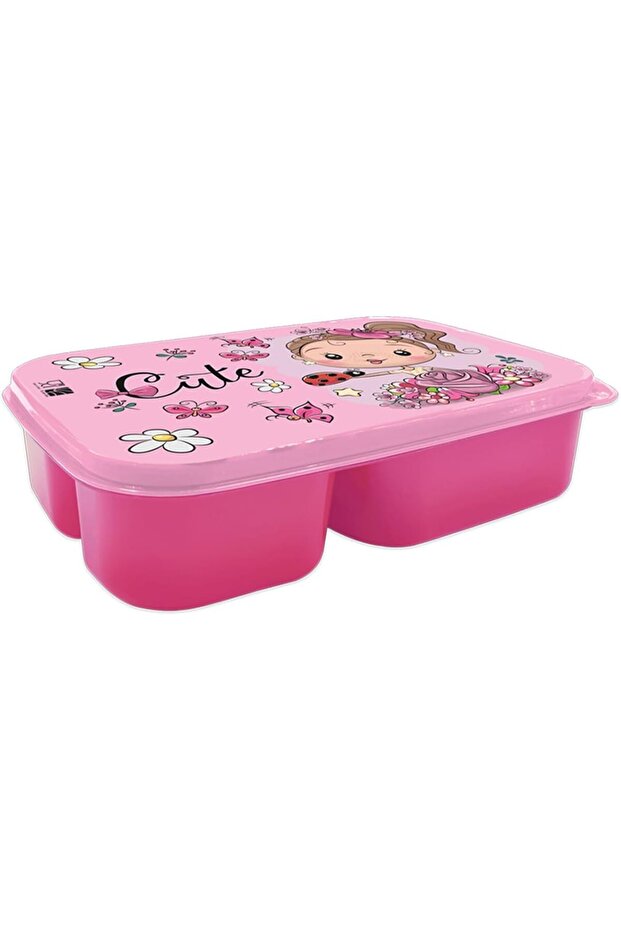 Plastic Lunch Box with 3 Compartments for Kids, Pink