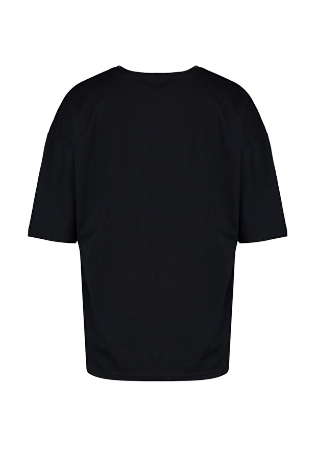 Beyaz-Siyah Oversize/Geniş Kesim 2'li Paket Kartal Baskı-Düz %100 Pamuk T-Shirt TMNSS25TS00214 - 16