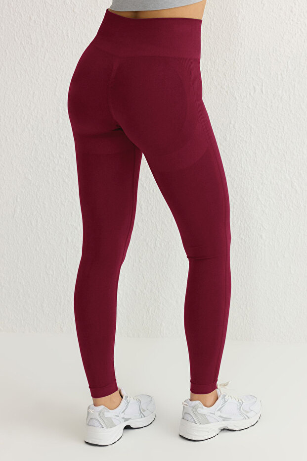 Bordo Seamless/Dikişsiz Push Up Tam Boy Örme Spor Tayt THMAW25TY00003 - 3