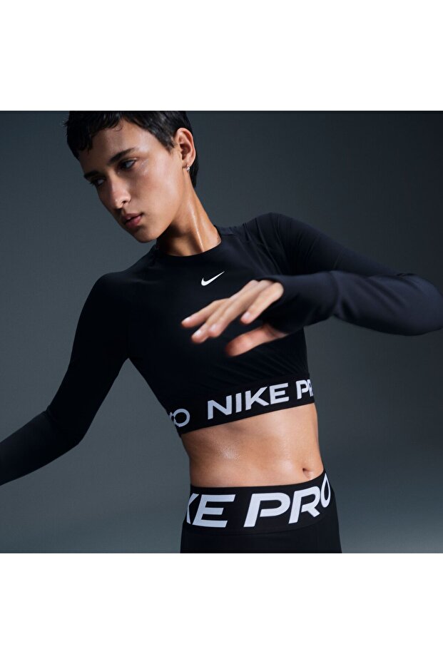 NIKE PRO DF 365 CROP LS - BLACK/(WHITE) - 1