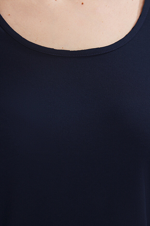 Lacivert Regular Fit Havuz Yaka Büyük Beden T-shirt TBBSS25BF00063 - 7