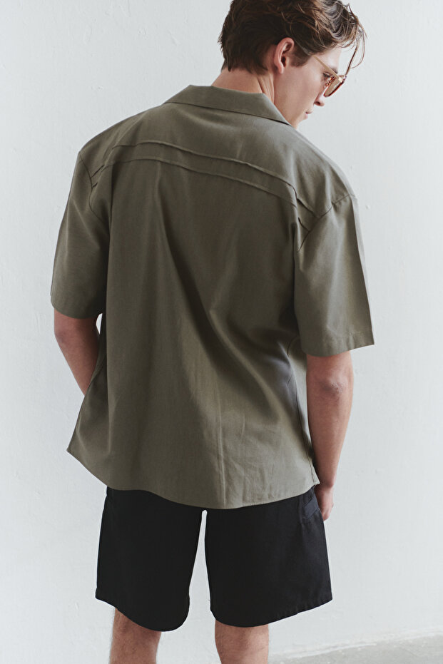 Haki Regular Fit Keten Karışımlı Gömlek TMNSS25GO00038 - 4