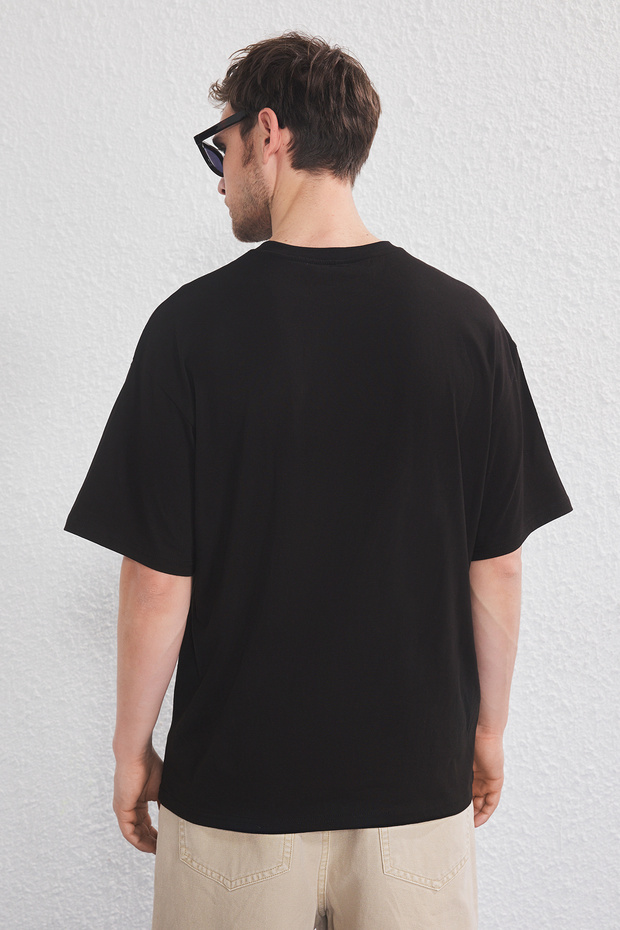 Haki-Siyah Oversize/Geniş Kesim 2'li Paket Yazı Baskılı %100 Pamuk T-Shirt TMNSS25TS00211 - 4