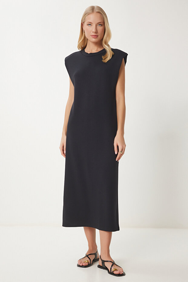 Women's Black Padded Basic Summer Modal Dress Ej00002