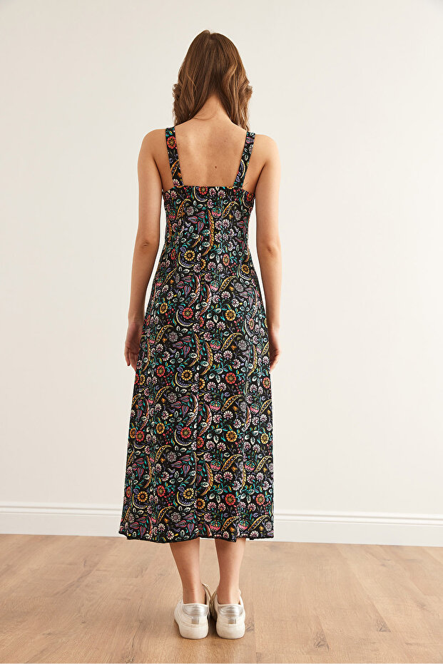 Kadın Renkli Çiçekli Fermuarlı Desenli Örme Elbise ELB-19000615 - 7