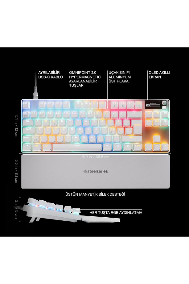 Apex Pro TKL Gen3 OmniPoint 3.0 HiperManyetik Switch RGB Mekanik Kablolu Oyuncu Klavyesi (UK)- Beyaz - 4