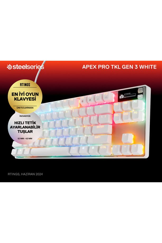 Apex Pro TKL Gen3 OmniPoint 3.0 HiperManyetik Switch RGB Mekanik Kablolu Oyuncu Klavyesi (UK)- Beyaz - 2