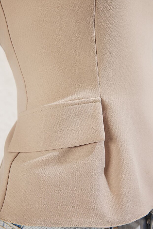 Taş Cep Detaylı V Yaka Peplum Dokuma Bluz TWOSS25BZ00495 - 3