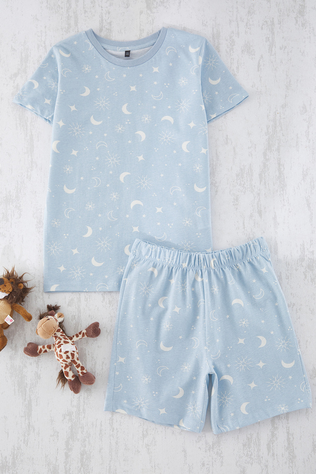 Mavi Kız Çocuk %100 Pamuk Baskılı Oversize Family Pack/Aile Kısa Kol Pijama Takımı TKDSS25PT00030 - 3