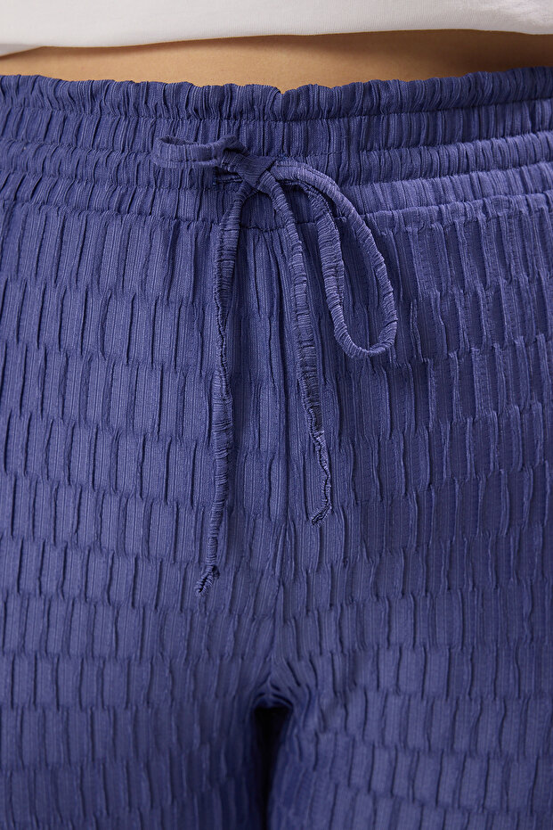 Indigo Wide Leg Yüksek Bel Dokulu Büyük Beden Pantolon TBBSS25AR00044 - 3