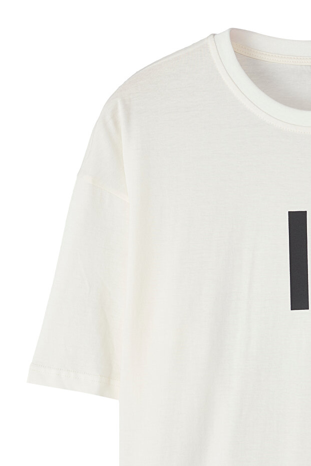 Ekru-Siyah Oversize/Geniş Kesim 2'li Paket Çizgi Baskılı %100 Pamuk T-Shirt TMNSS25TS00210 - 10