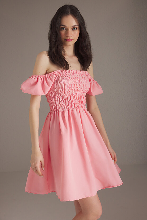 Pembe Düz Gipeli Kısa / Mini Dokuma Elbise TWOSS25EL00670 - 2
