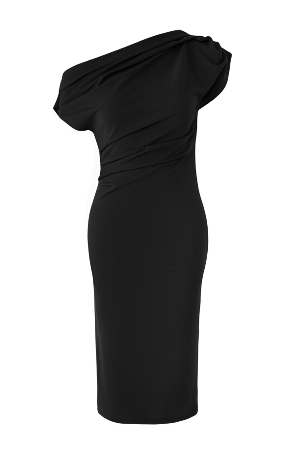Siyah Midi Büzgü/Drape Detaylı Örme Elbise TWOSS25EL00780 - 5