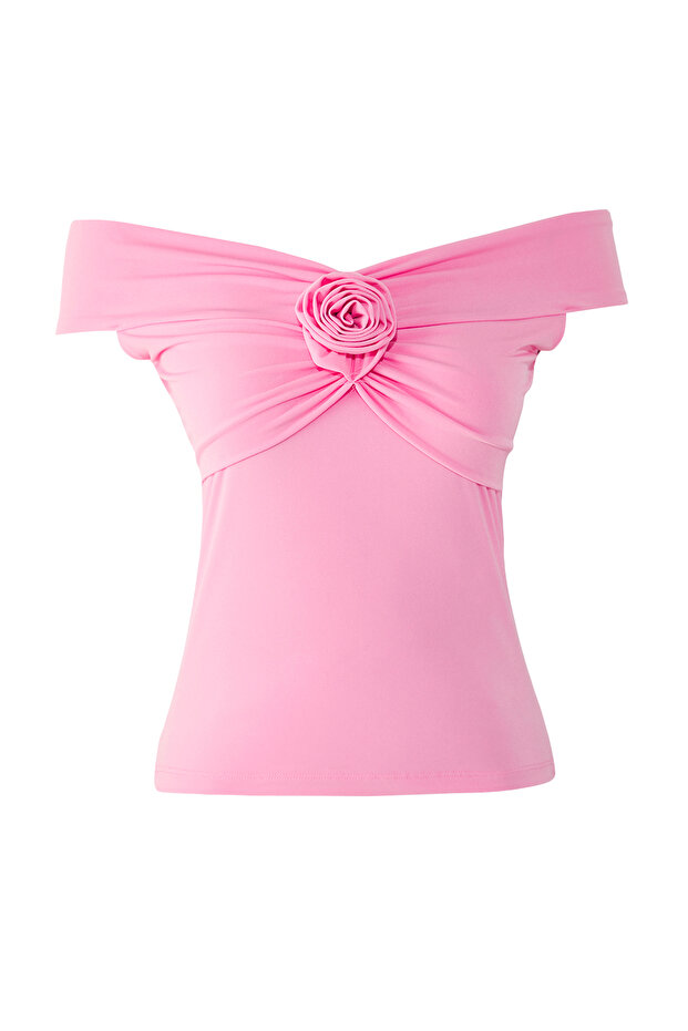 Pembe Gül Detaylı Fitted/Vucuda Oturan Esnek Örme Bluz TWOSS25BZ00041 - 5