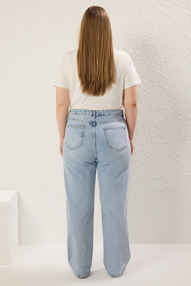 Mavi Yüksek Bel Soluk Efekt Vintage Yıkama Straight Fit %100 Pamuk Non-Stretch Jeans TBBSS24CJ00042 - 4