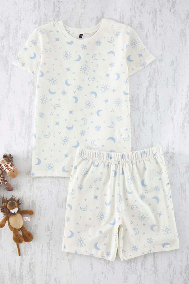Ekru Kız Çocuk %100 Pamuk Baskılı Oversize Family Pack/Aile Pijama Kısa Kol Takımı TKDSS25PT00030 - 1