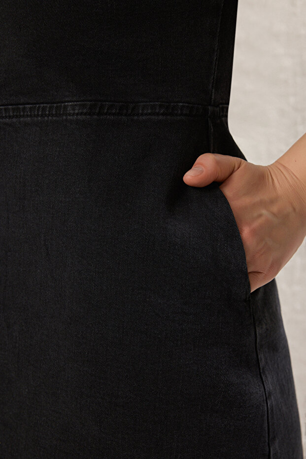 Antrasit A Line V Yaka Denim Elbise TBBSS23AH00078 - 3