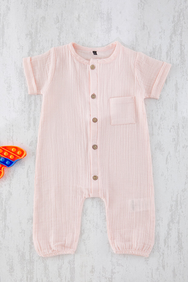 Somon %100 Pamuk Kız Bebek Basic Kısa Kol Kısa Dokuma Tulum TKDSS25TU00011 - 1