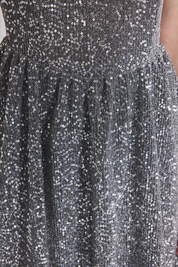 Stříbrná sukně Flitrové mini večerní šaty s rozepínáním v pase Večerní šaty pro návrat domů TPRSS25EL00286 - 3