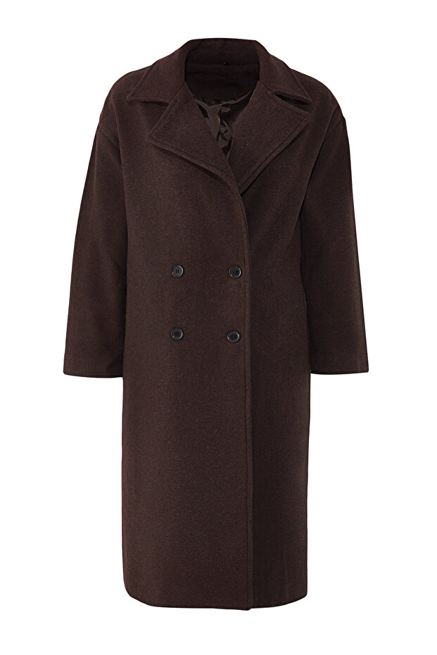 Barna Oversize széles szabású hosszú gyapjú kabát TWOAW21KB0038 - 7