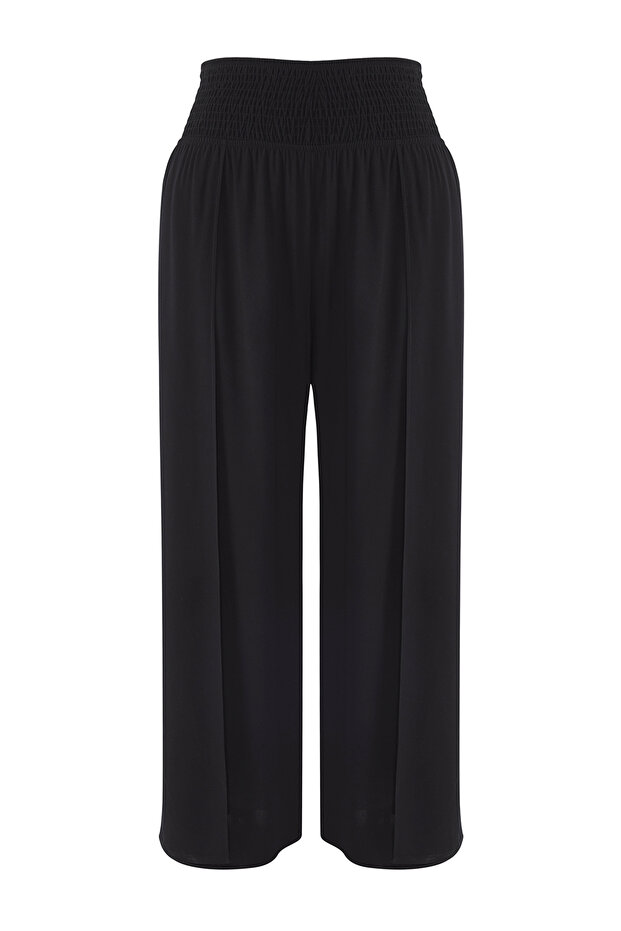Siyah Düz Beli Gipeli Geniş Paça Plaj Giyim Büyük Beden Pantolon TBBSS25AR00010 - 9