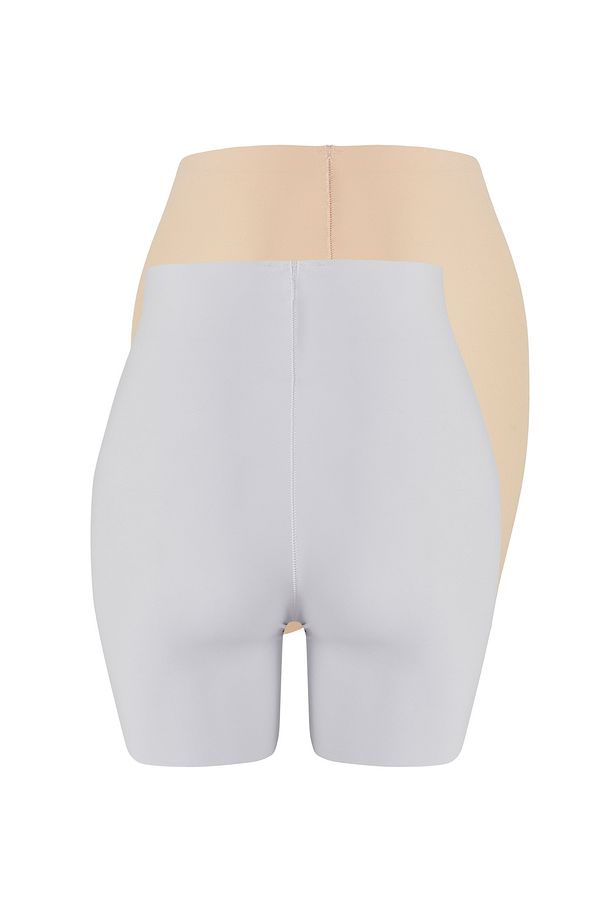 Beyaz-Koyu Ten 2'li Paket Micro Yüksel Bel İz Yapmaz Boxer Örme Külot THMSS25KU00010 - 9