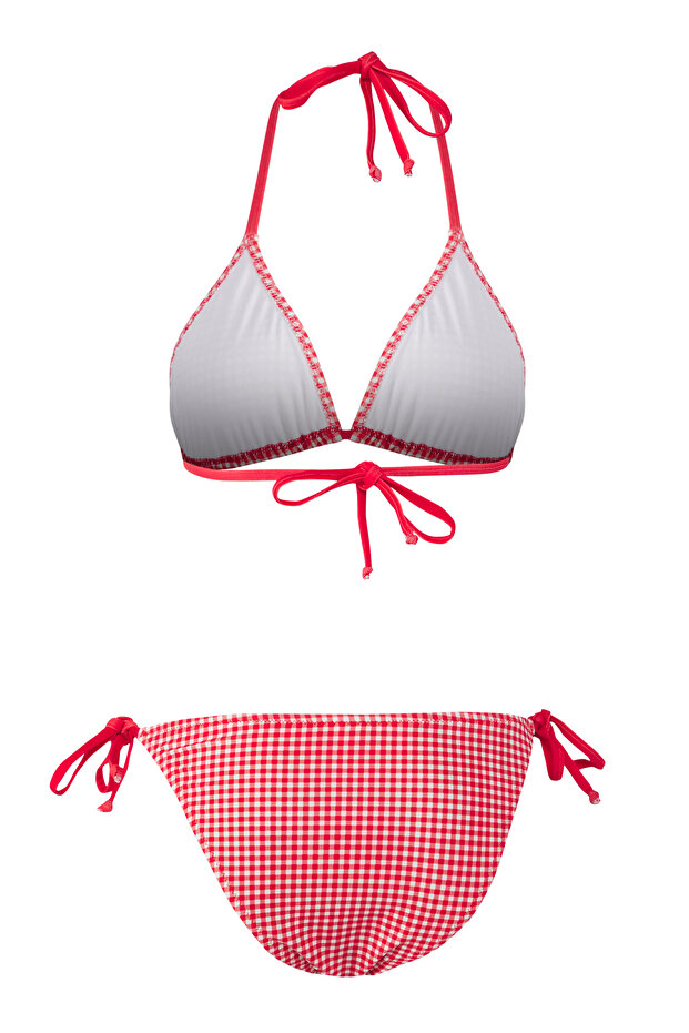 Ekose Desenli Biyeli Üçgen Regular Normal Bel Bikini Takımı TBESS25BT00183 - 6