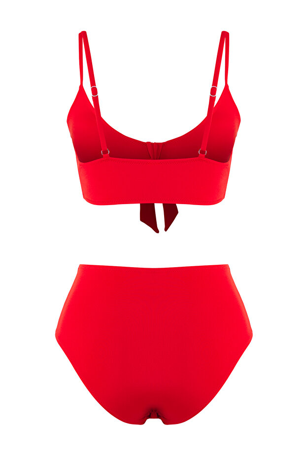 Kırmızı Bağlamalı Bralette Kaplı Regular Yüksek Bel Bikini Takımı TBESS25BT00186 - 7