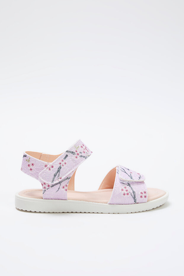 Pembe Çiçek Desenli Simli Cırt Bantlı Küçük Kız Çocuk Kids Sandalet TAKSS25SD00052 - 3
