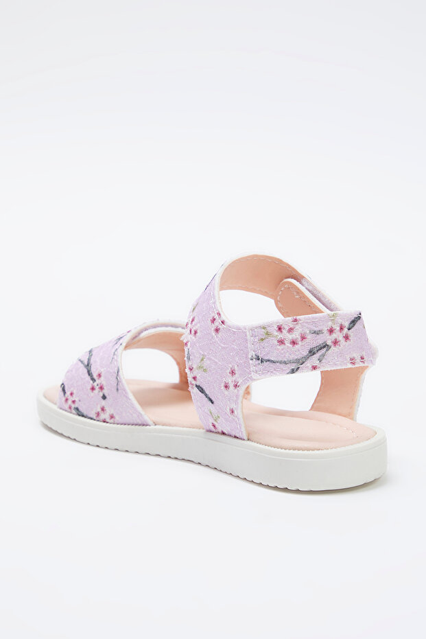 Pembe Çiçek Desenli Simli Cırt Bantlı Küçük Kız Çocuk Kids Sandalet TAKSS25SD00052 - 4