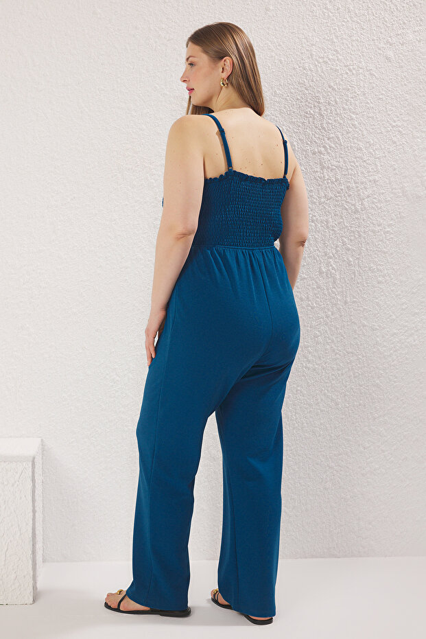 Mavi Askılı Örme Büyük Beden Tulum TBBSS25BG00011 - 4