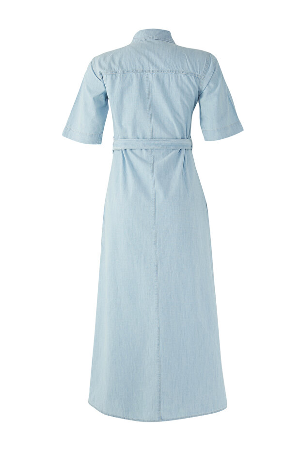 Mavi Kuşaklı Midi Denim Gömlek Elbise TWOSS25EL00748 - 6