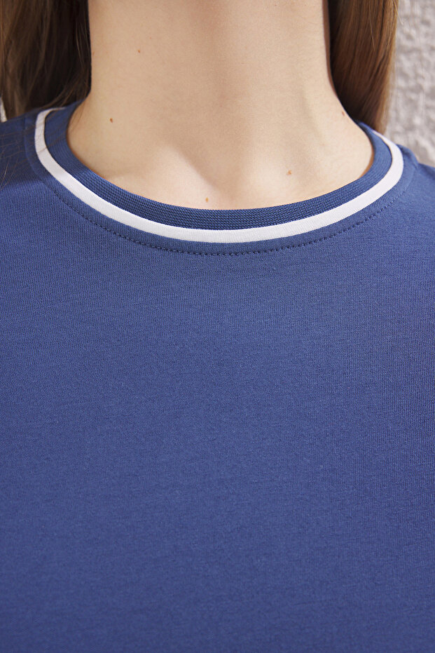 Indigo Bisiklet Yaka Biye Detaylı Basic Büyük Beden T-shirt TBBSS25BF00050 - 3