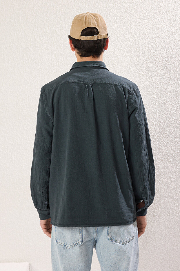 Antrasit Slim Fit Dokulu Gömlek TMNSS25GO00021 - 4