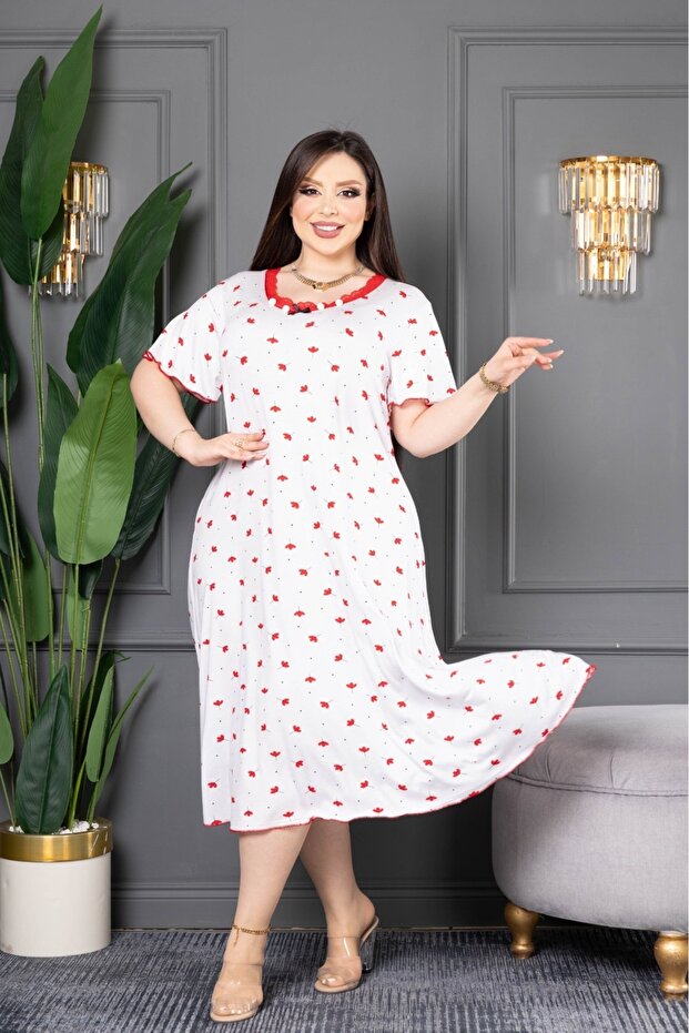 Bamboo Kloş Dress with Lace Detail, Oversize Size, U Suffle Overlock