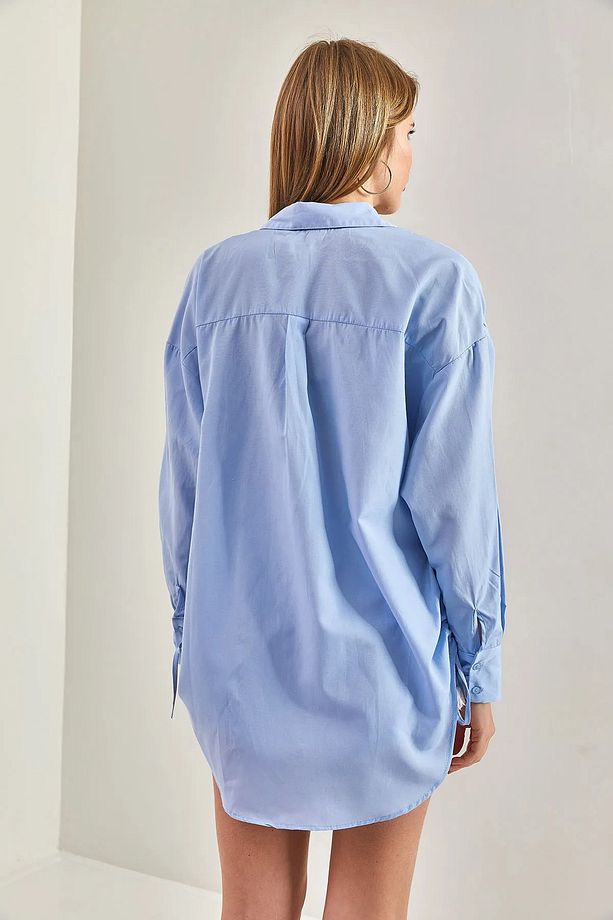 Kadın Oversize Yan İp Büzgülü Gömlek 60261509 - 7
