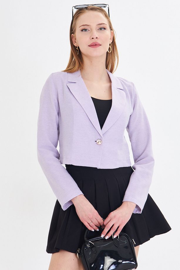 Kadın Lila Tek Düğmeli Crop Ceket Arm-23y001064 - 5
