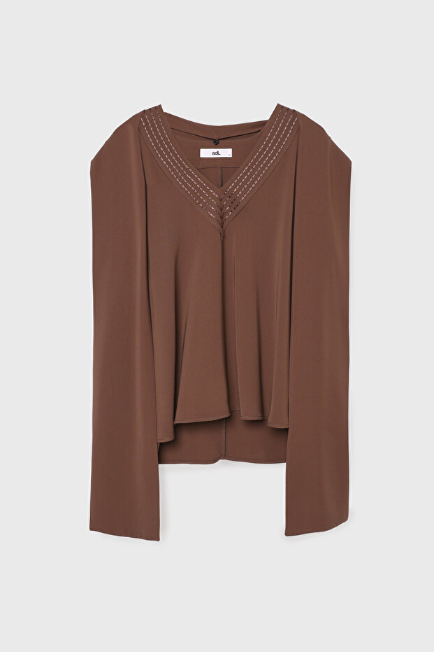 Fularlı V Yaka Bluz - 8