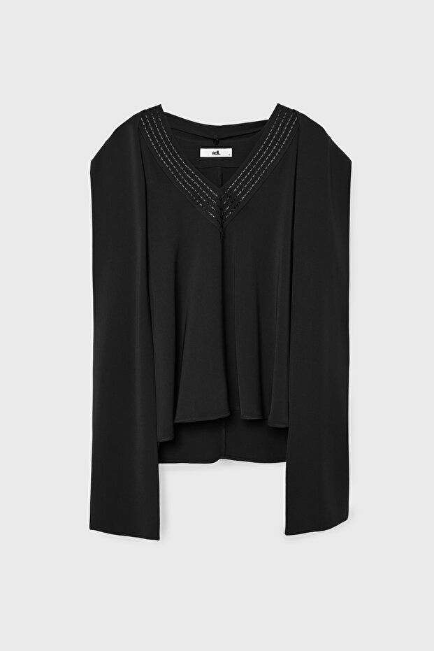 Fularlı V Yaka Bluz - 8