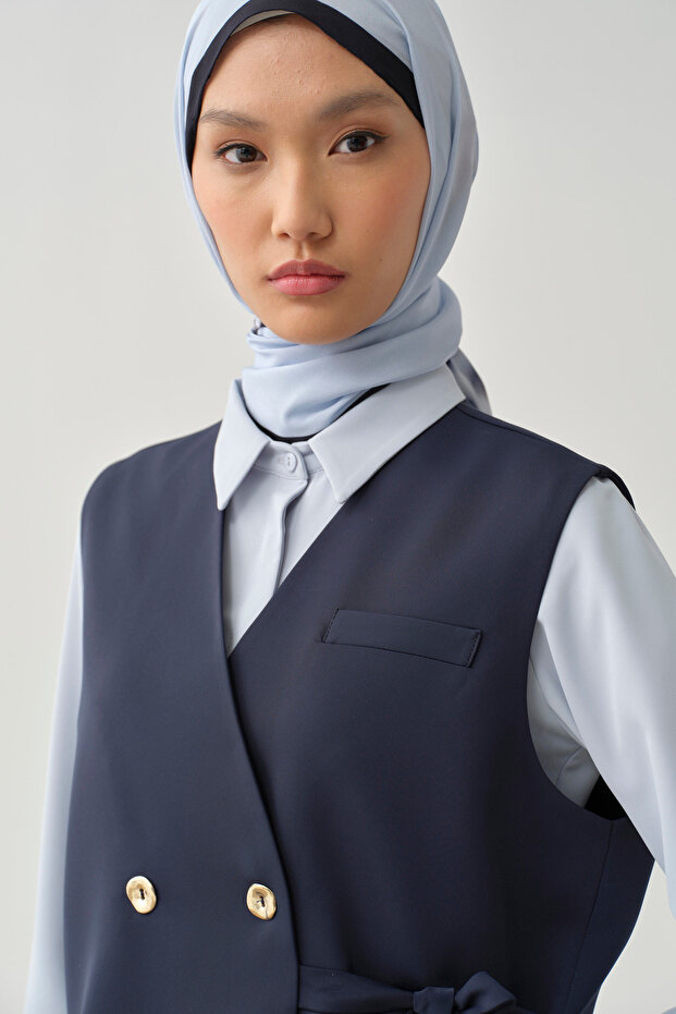 Kruvaze Mini Yelek - Lacivert - 7