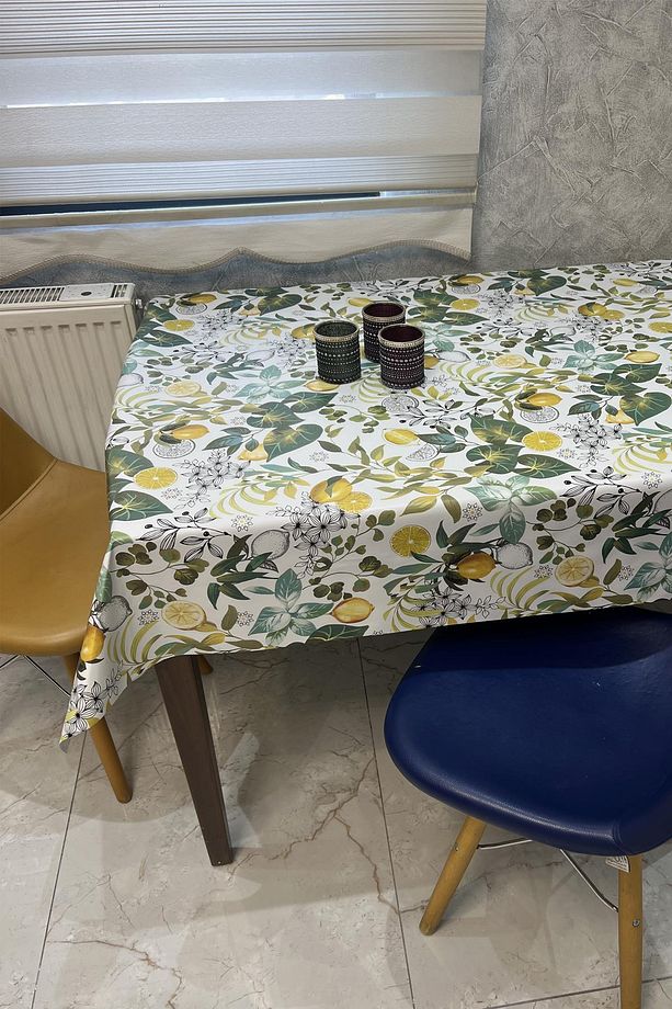 Pvc elyaf tabanlı Silinebilir Muşamba Masa Örtüsü_limon_8302 - 4