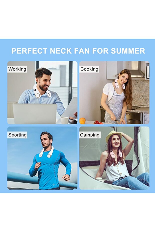 BOYUNA TAKILAN FAN MİNİ KLİMA SERİNLETİCİ VANTİLATÖR LED EKRANLI 3 SEVİYE ŞARJLI BOYUNLUK FAN - 4