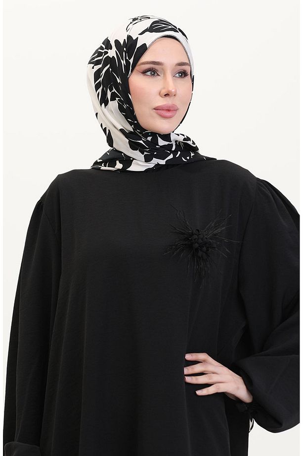 Broş Detaylı Elbise 0017-01 Siyah - 3